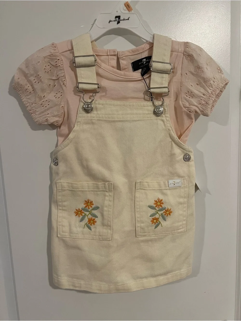 7 For All Mankind Eyelet Sleeve Bodysuit & Skirtall Set 2T